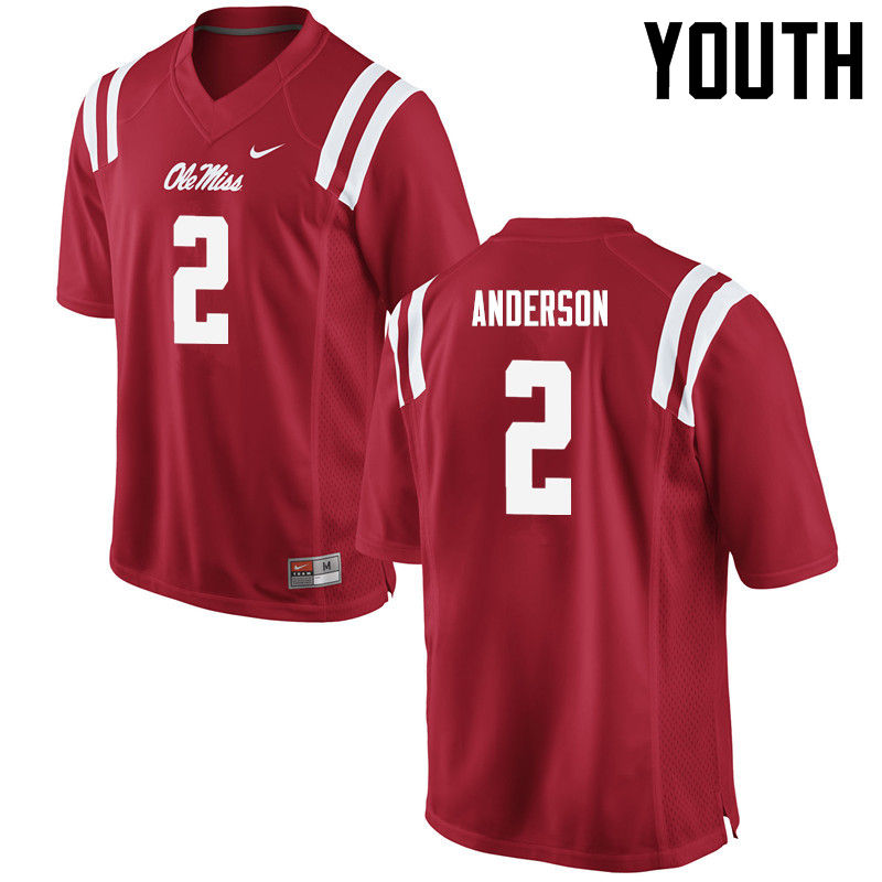 Deontay Anderson Ole Miss Rebels NCAA Youth Red #2 Stitched Limited College Football Jersey SON8358QT